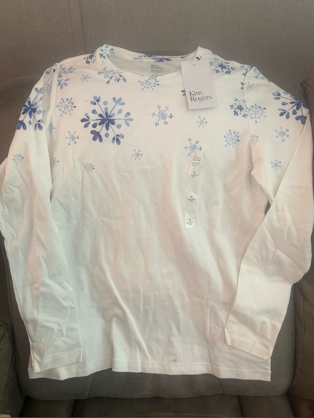 Kim Rogers White Long-Sleeve Snowflake Print Top